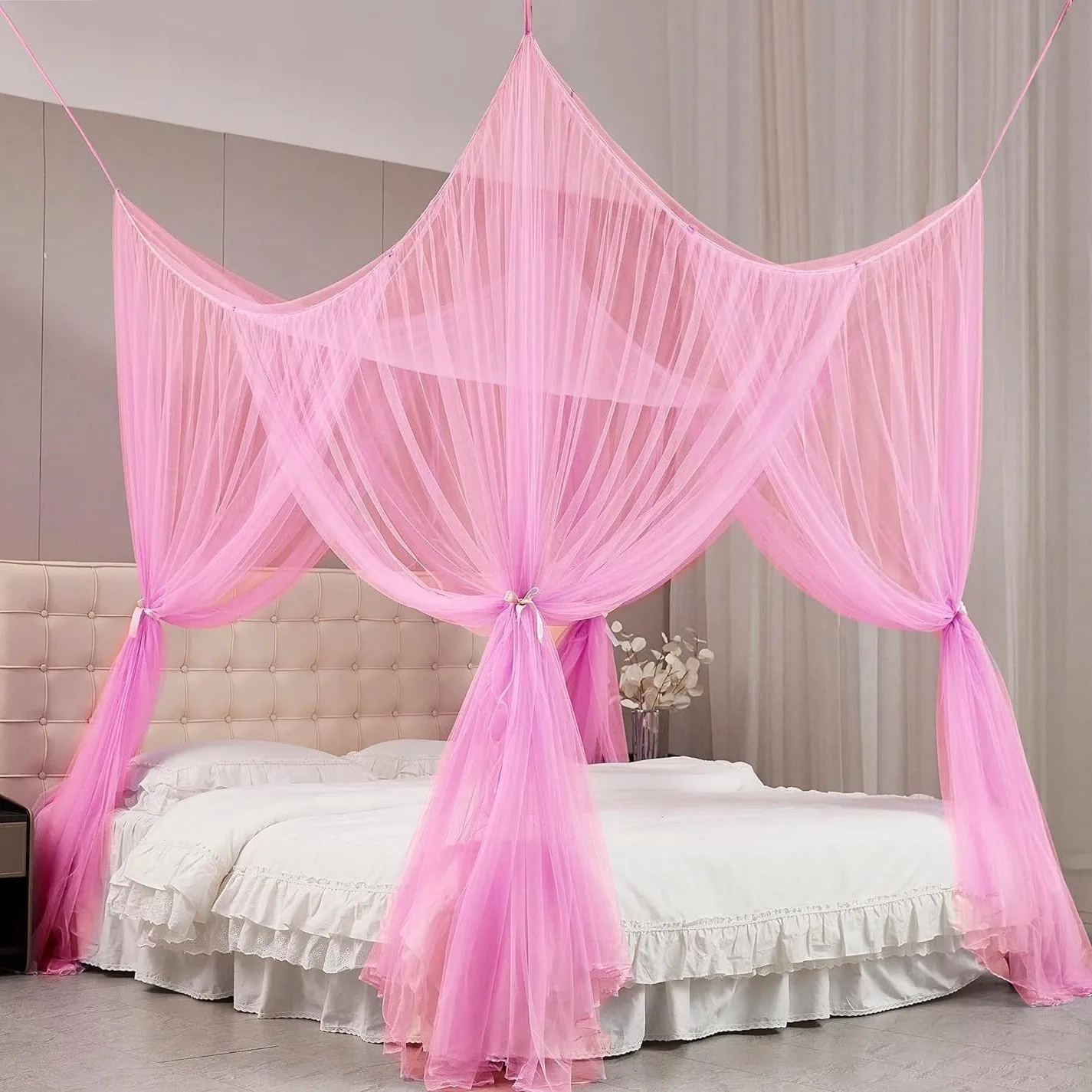 Quadrangle Double-Opening Bed Mosquito Net - Image 7