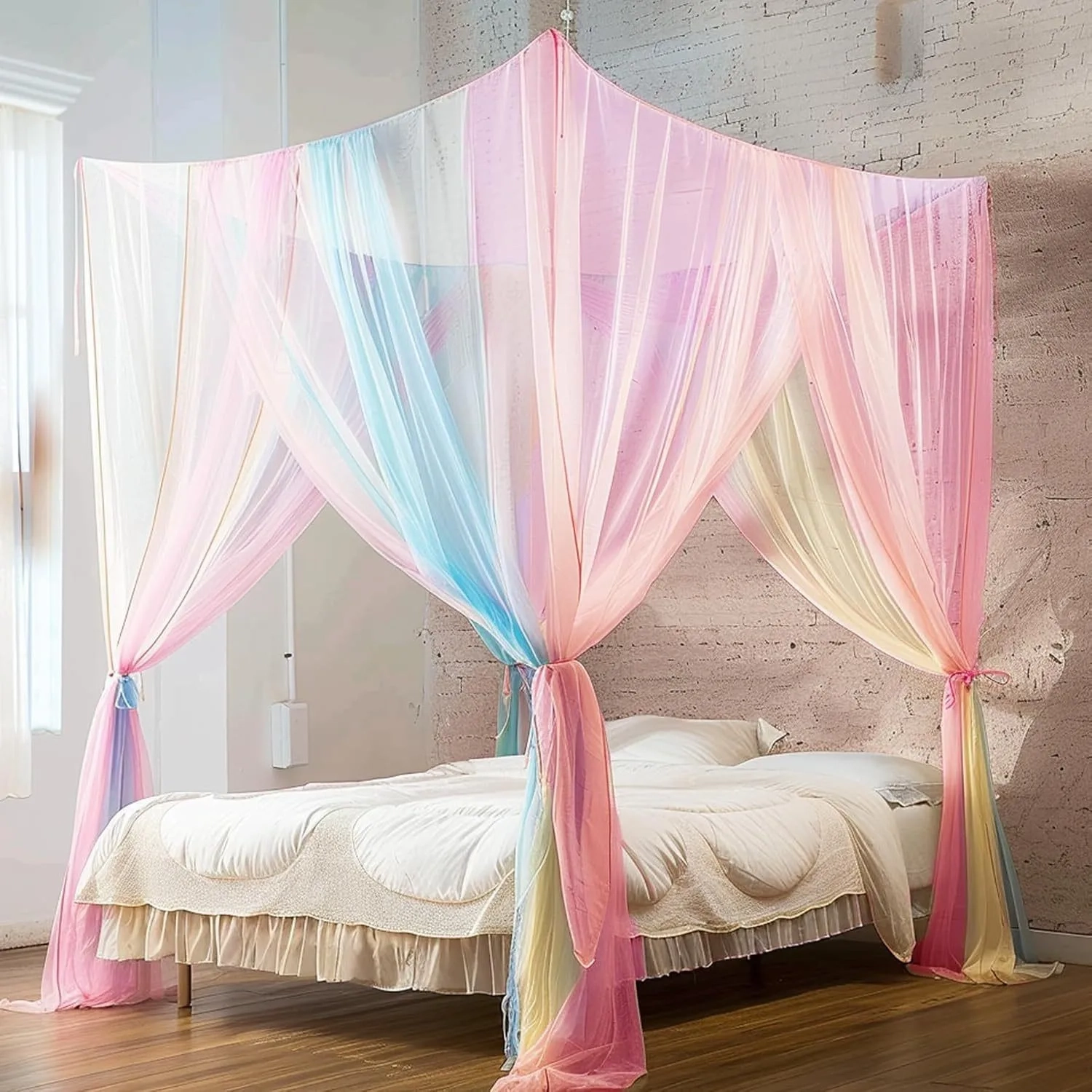 Quadrangle Double-Opening Bed Mosquito Net - Image 8